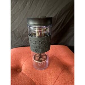 Bodum Travel French Press Coffee Maker Black Silicone Grip Clear Plastic 15oz